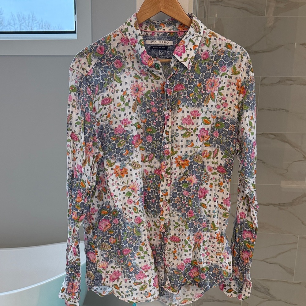 Louis Fugaro Floral Button Down Shirt - Pink, Blue, Green